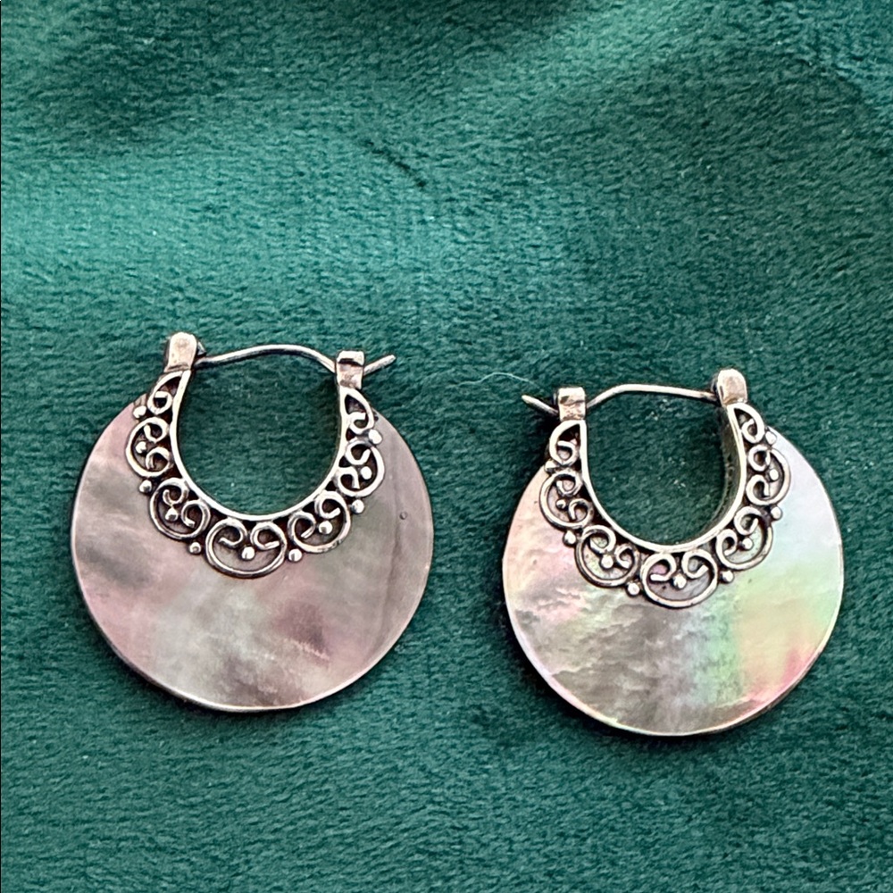 Mother of pearl 925 Silver Hoop Earrings